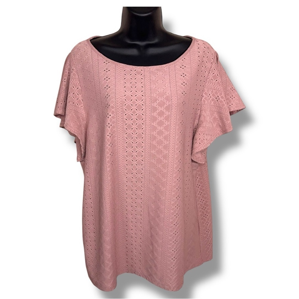 Large Merokeety Blush Pink Lace Stretch Short Sleeve Top
